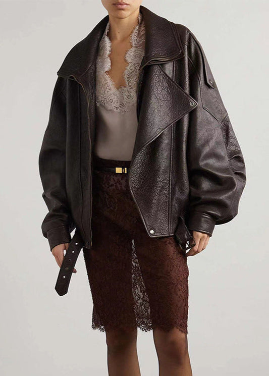 Oversized Leather Biker Jacket With Vintage Style