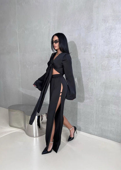 Satin Two Piece Set With Side Slits
