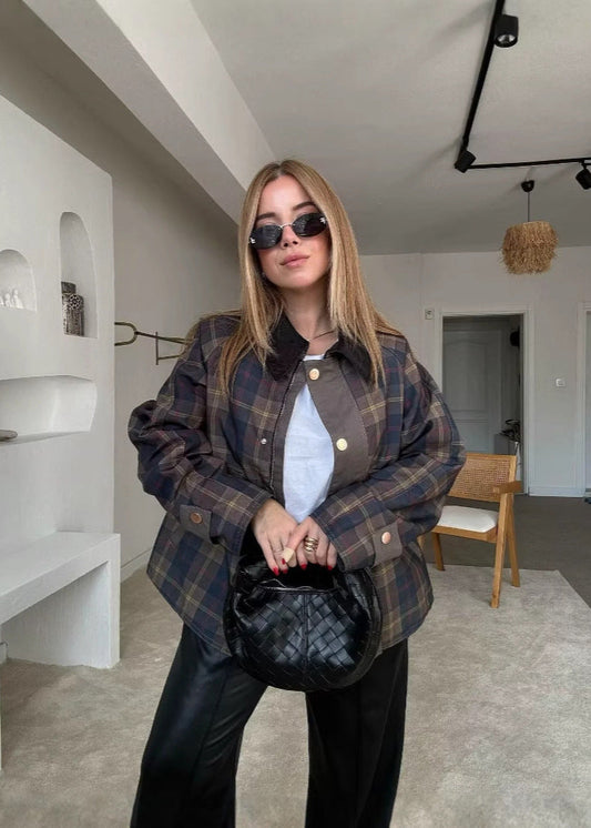 Plaid Oversized Jacket Structured Comfortable Fabric