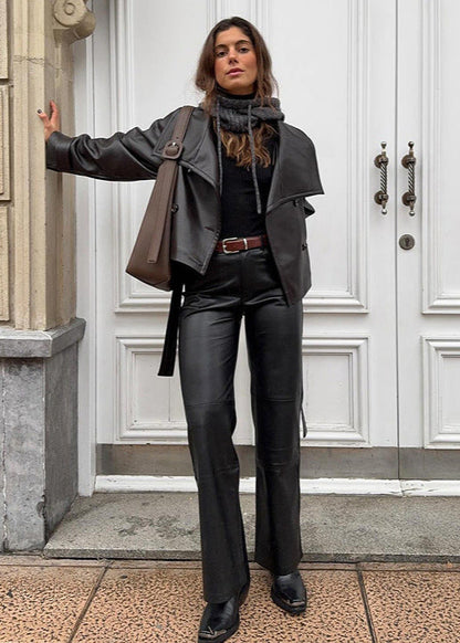 Cropped Faux Leather Jacket Minimalist Biker Style