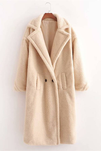 Long oversized coat with faux teddy bear fur