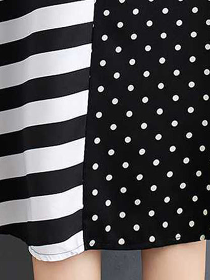 Batwing Sleeves Half Sleeves Buttoned Polka-Dot Striped Lapel Blouses&Shirts Tops