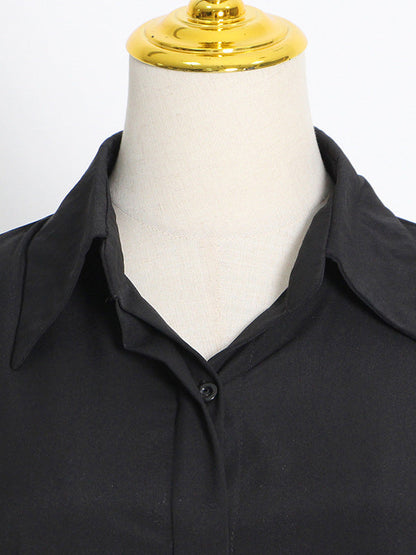 Puff Sleeves Contrast Color Blouses&Shirts Tops