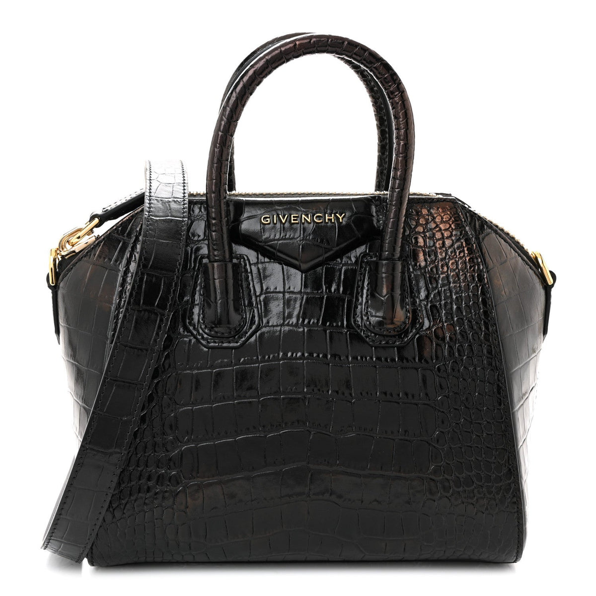 Calfskin Crocodile Embossed Mini Antigona Black