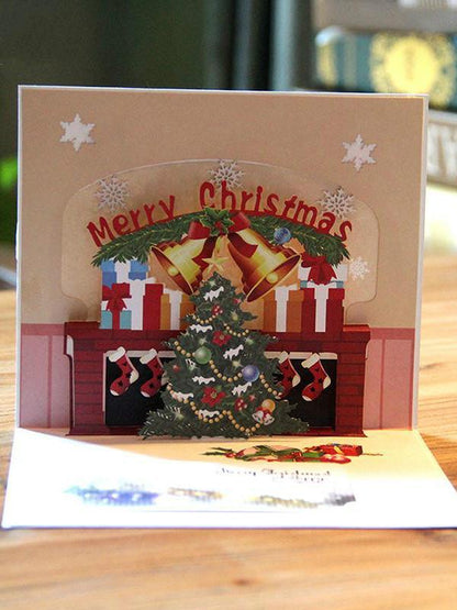 3Pcs/Lot 3D Paper Christmas Cards Navidad Postcards Folding Merry Christmas Card Decoration Natal New Year Gifts Noel Ornaments Xmas