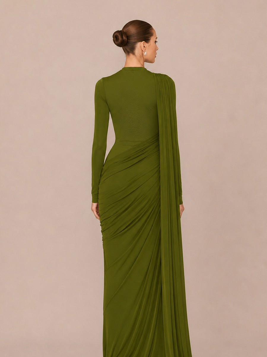 Luna Ruffled Ribbon Round Neck Long Sleeve Maxi Dress