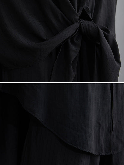 Simple Solid Color Lapel T-Shirt Tops+Loose Pants Two Pieces Set