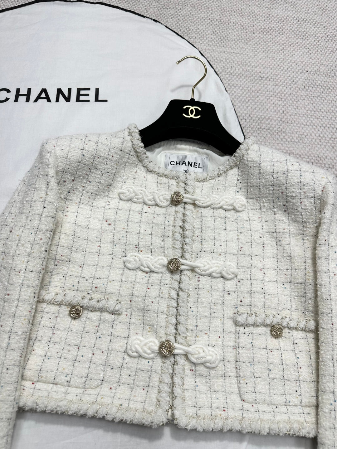 CC 25A Beaded Plaid Crop Tweed Jacket