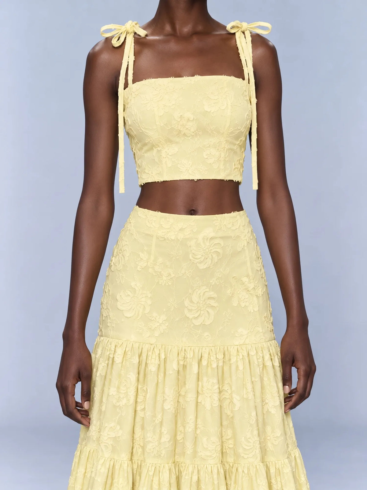 Talia Strappy Lace Top and Maxi Skirt Set In Yellow