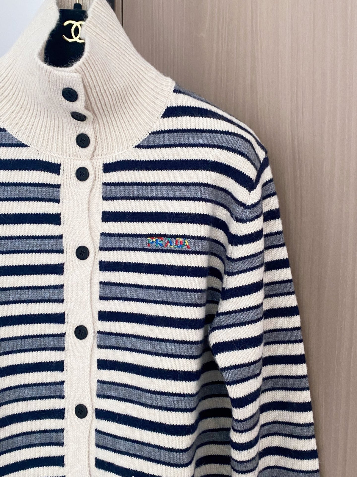 Prada 2025 Two-Tone Cardigan Brown and White Wool