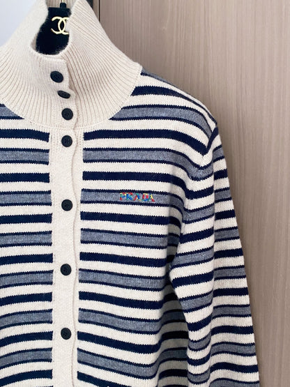 Prada 2025 Two-Tone Cardigan Brown and White Wool