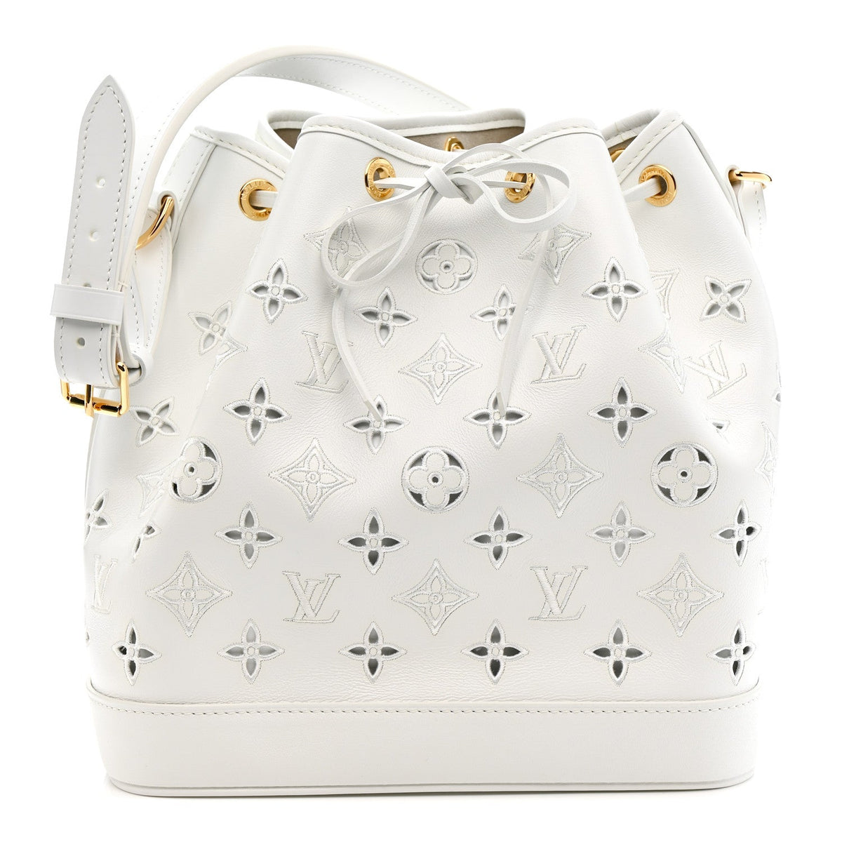 Calfskin Monogram Cutout Petit Noe White