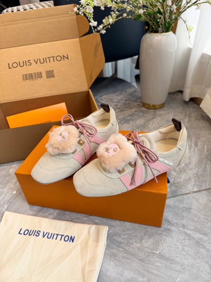 LV Sneakerina Light Khaki Pink Suede Fur 579934