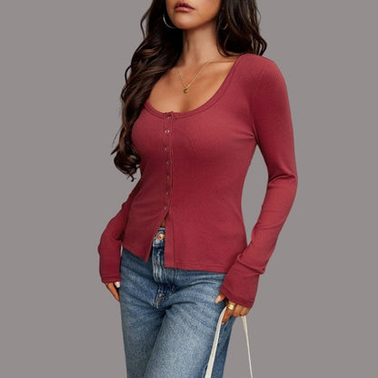 Long Sleeve U-Neck Polyester T-Shirt Jacket Solid Color