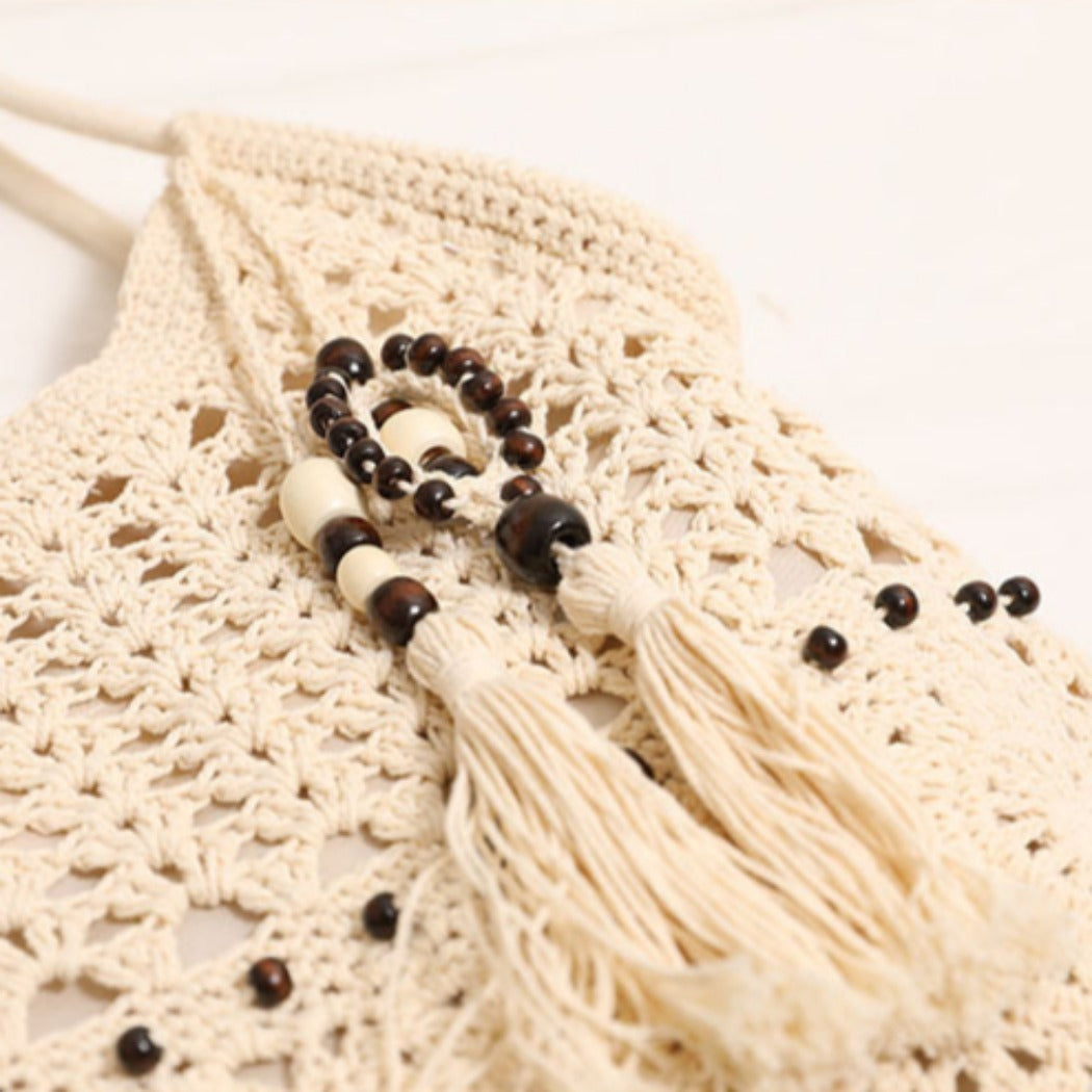 Cosbai - Boho Crochet Shoulder Bag With Zipper