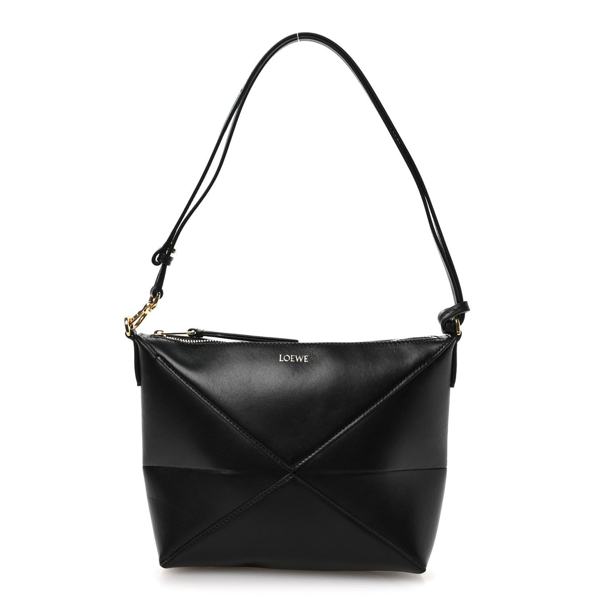 Shiny Calfskin Puzzle Fold Pouch Black