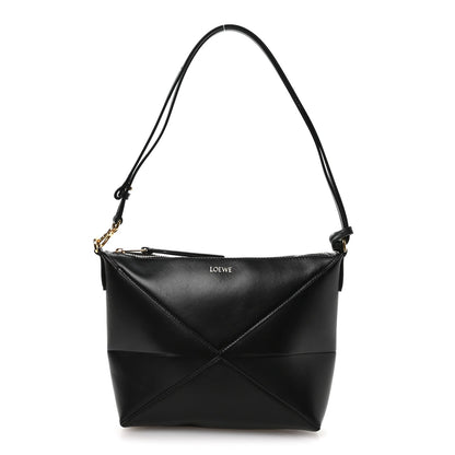 Shiny Calfskin Puzzle Fold Pouch Black