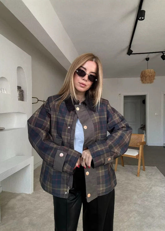 Plaid Oversized Jacket Structured Comfortable Fabric