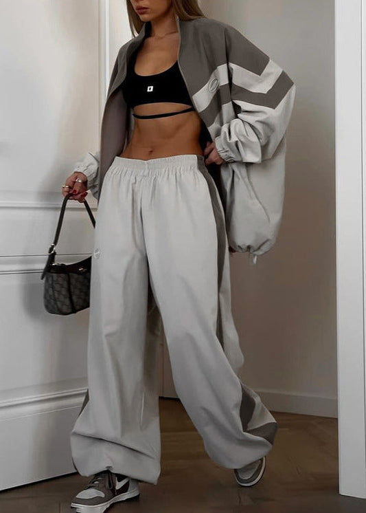 Two Piece Contrast Gray Track Set