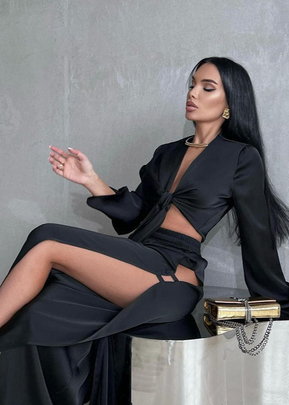 Satin Two Piece Set With Side Slits