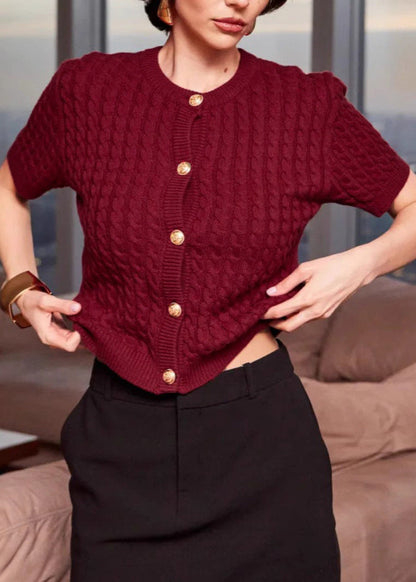 Cable Knit Button Cardigan In Soft Knit Fabric