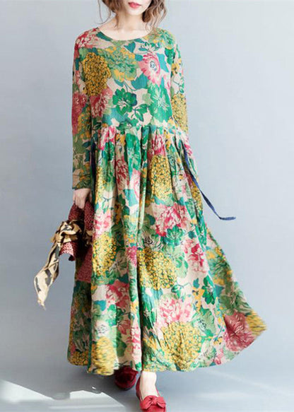 2025 fashion floral long linen dresses plus size clothing maxi dresses