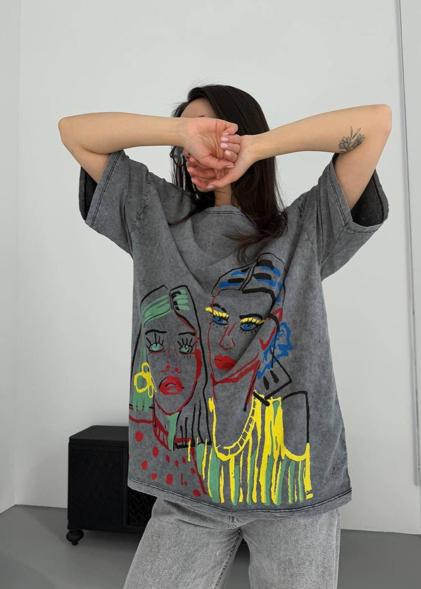 Oversized Cotton T-Shirt With Artistic Print