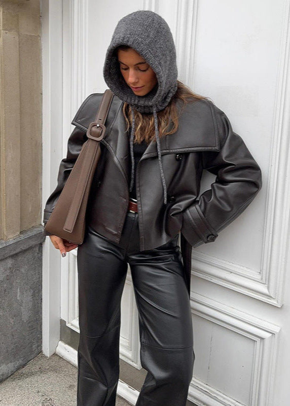 Cropped Faux Leather Jacket Minimalist Biker Style