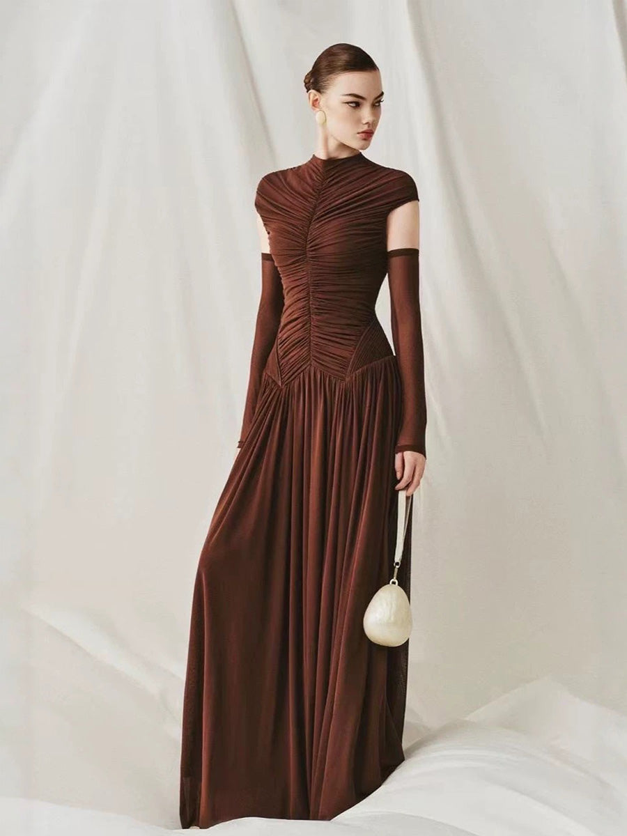 Ingrid Elegant Pleated Tulle Maxi Dress