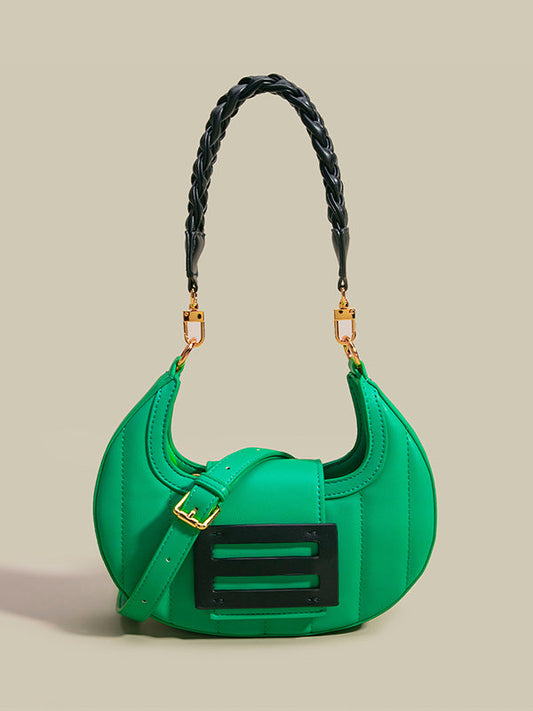 Color-Block Weave Zipper Saddle Bag
