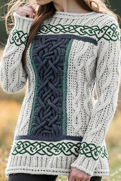 Women's Irish Celtic Knotted Contrast Jacquard Sweater