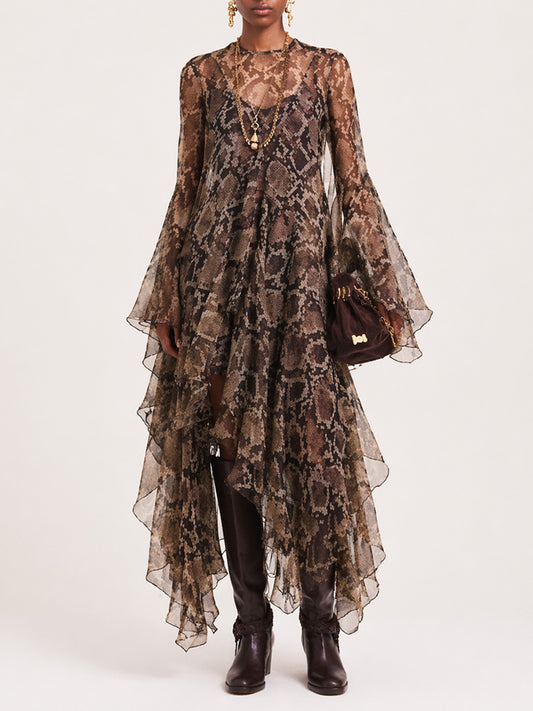 Camille Long-Sleeve Mesh Maxi Dress