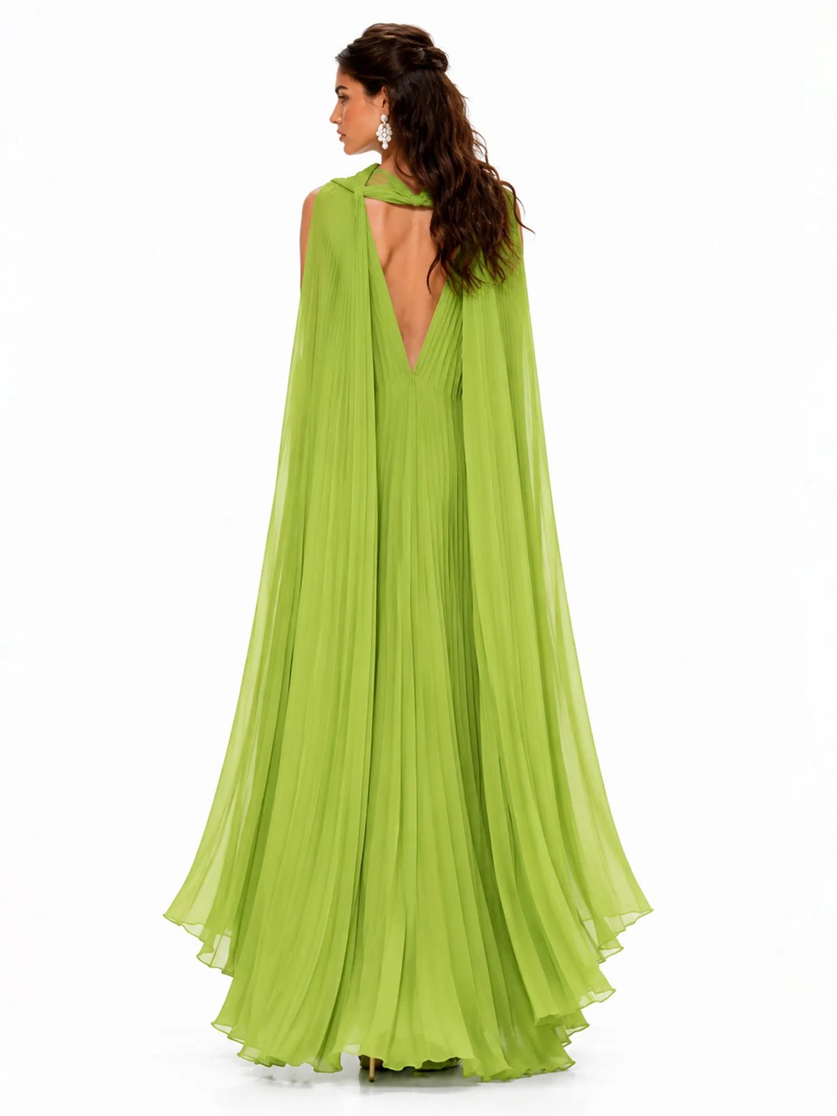 Talia Pleated Mesh Maxi Dress In Green