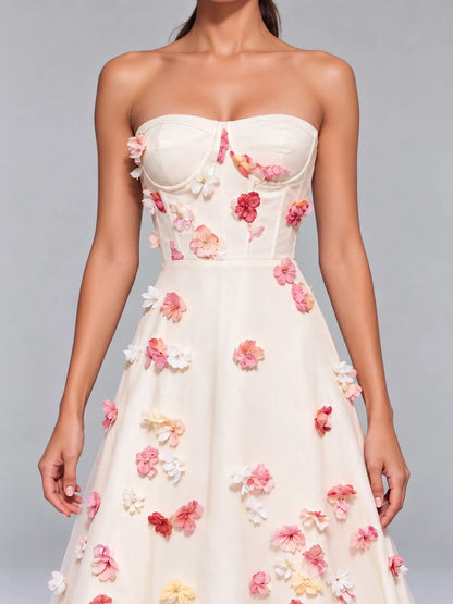Peyton 3D Floral Strapless Midi Dress