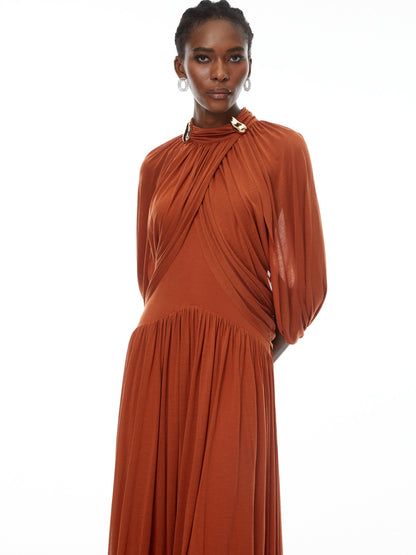 Makayla Cape Design Mesh Maxi Dress