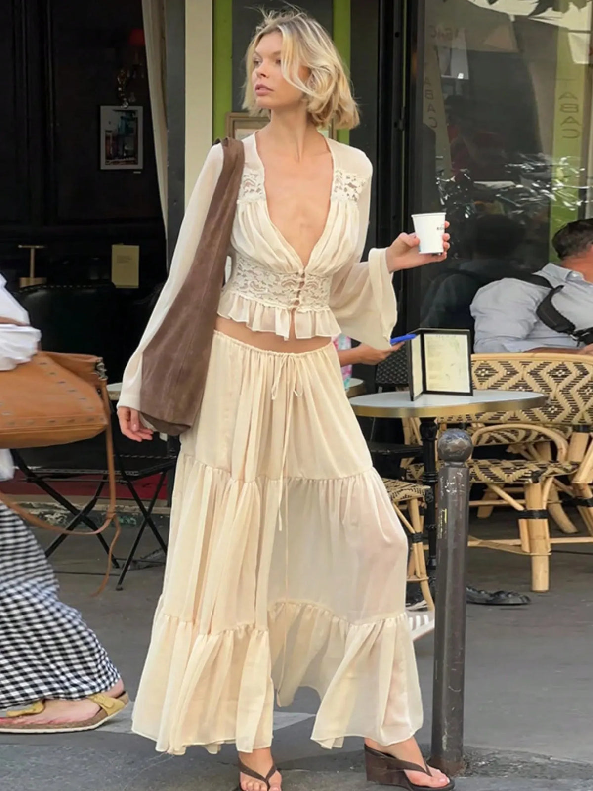 Selene Lace Chiffon Two-Piece Maxi Skirt Set