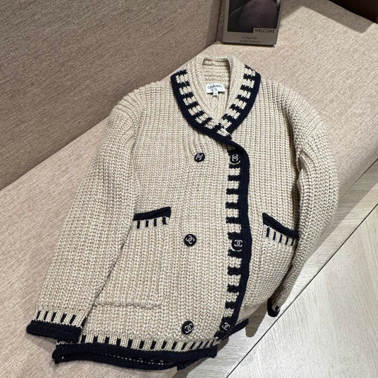Chanel 25S Fragrant Milk Tea Color-Blocked Cardigan knitted 333184