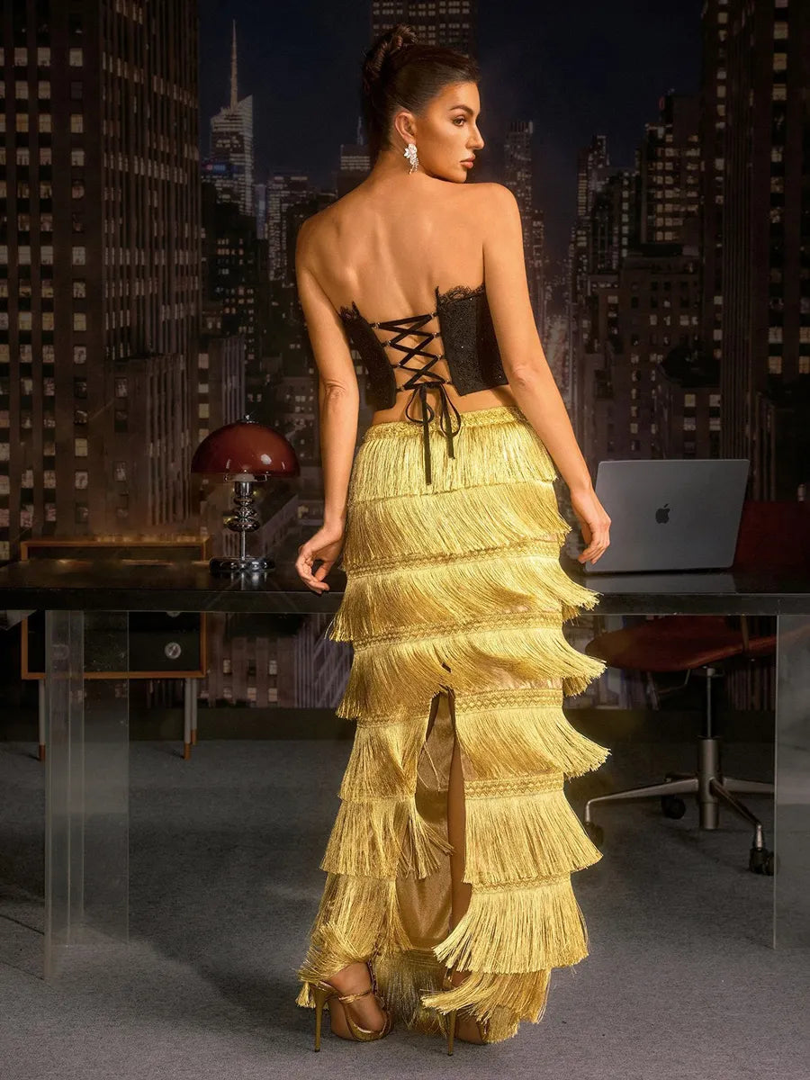 Aubrielle Fringe Tiered Skirt