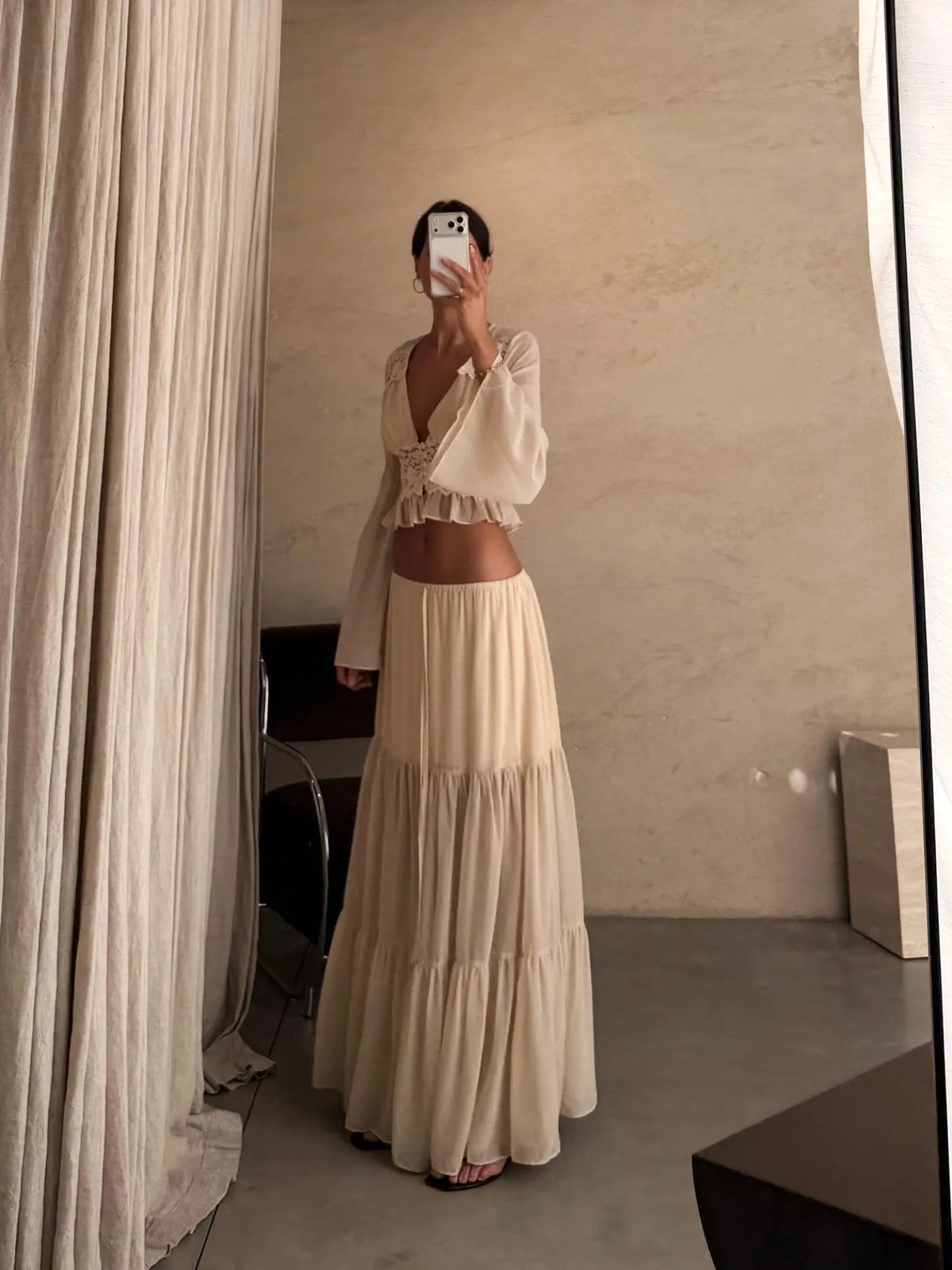 Selene Lace Chiffon Two-Piece Maxi Skirt Set