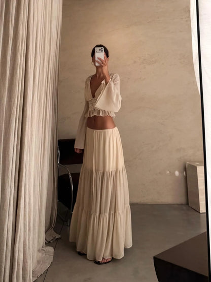 Selene Lace Chiffon Two-Piece Maxi Skirt Set