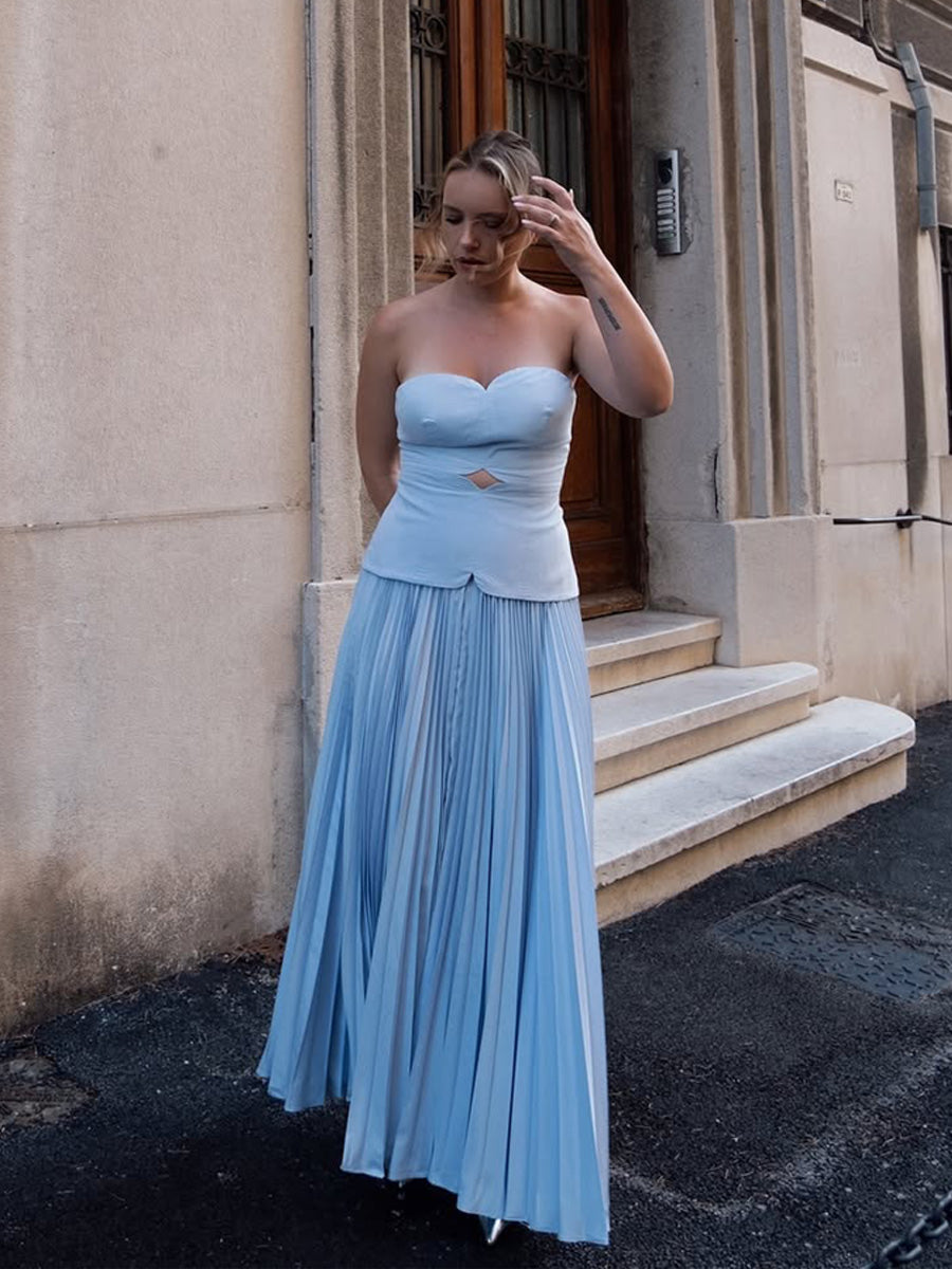 Luciana Strapless Ruched Maxi Dress In Blue