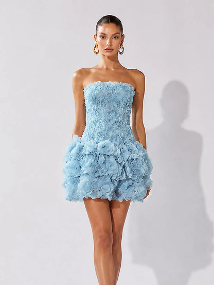 Aislinn Fitted Strapless Maxi Dress with 3D Floral Appliqués