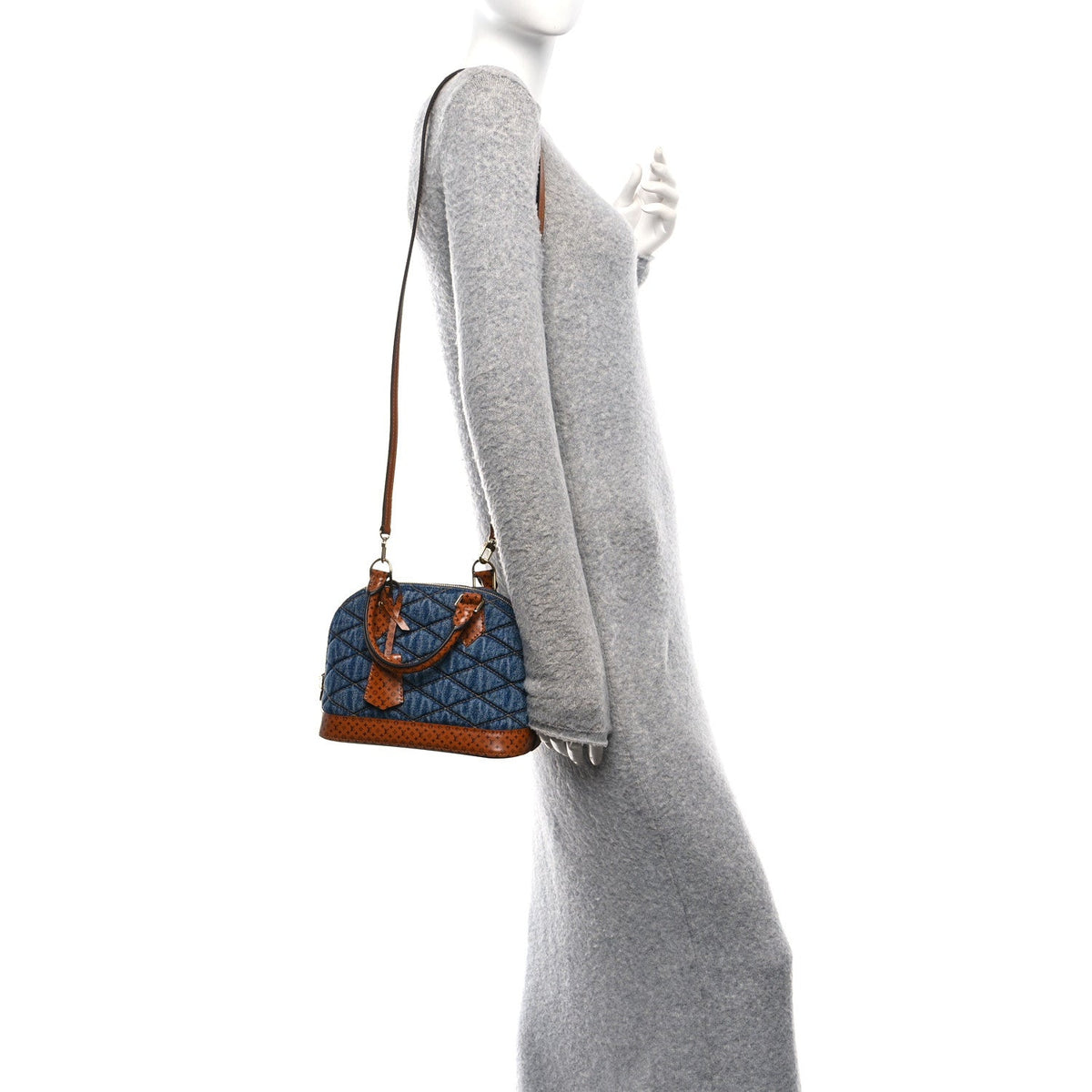 Denim Calfskin Reverse Monogram Malletage Alma BB Blue