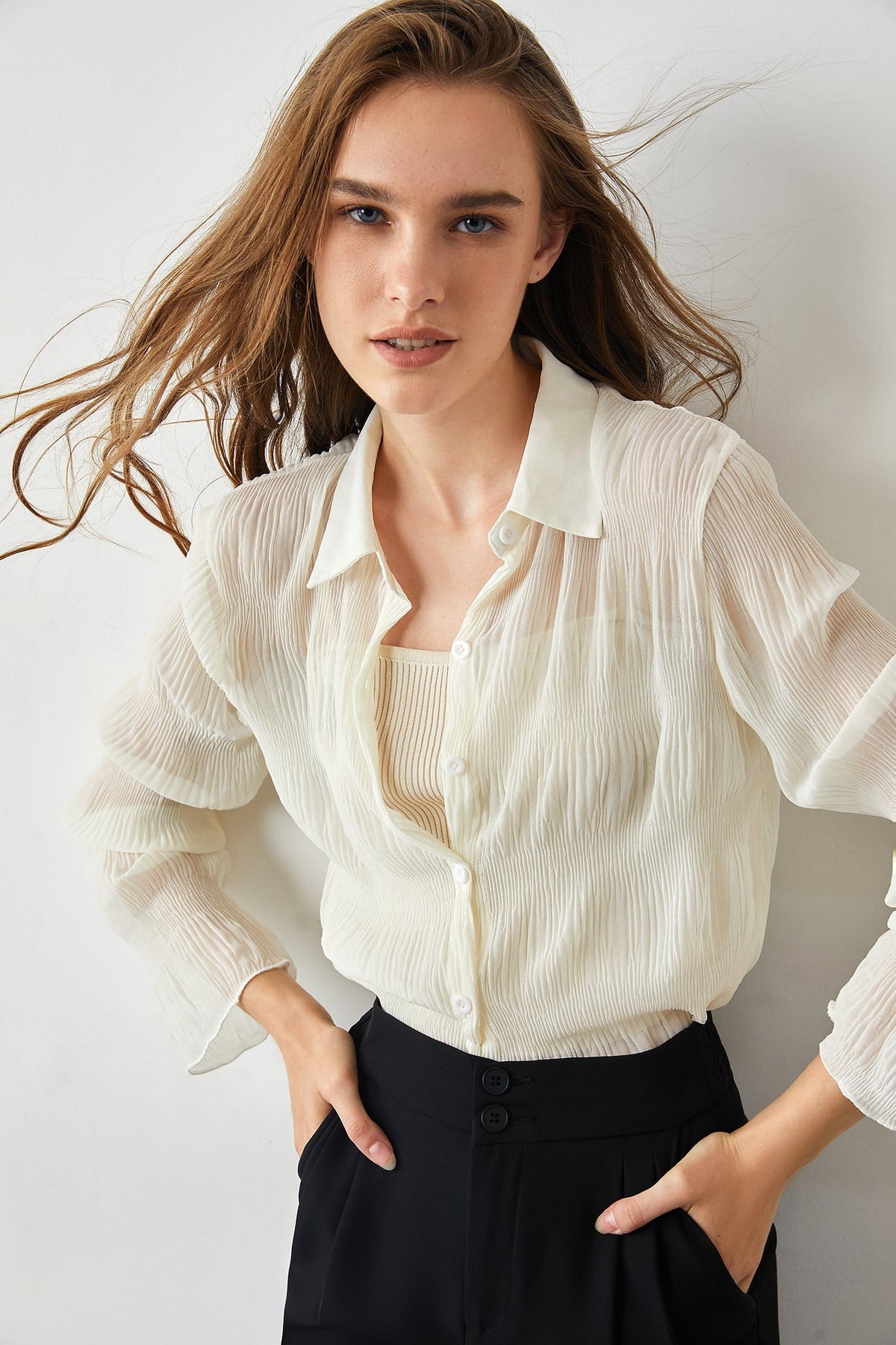 Aaliyah Wheat V-Neck Shirt