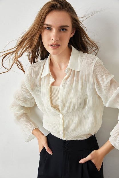 Aaliyah Wheat V-Neck Shirt