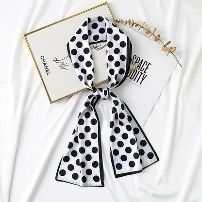 Long Printed Imitation Silk Tied Scarf