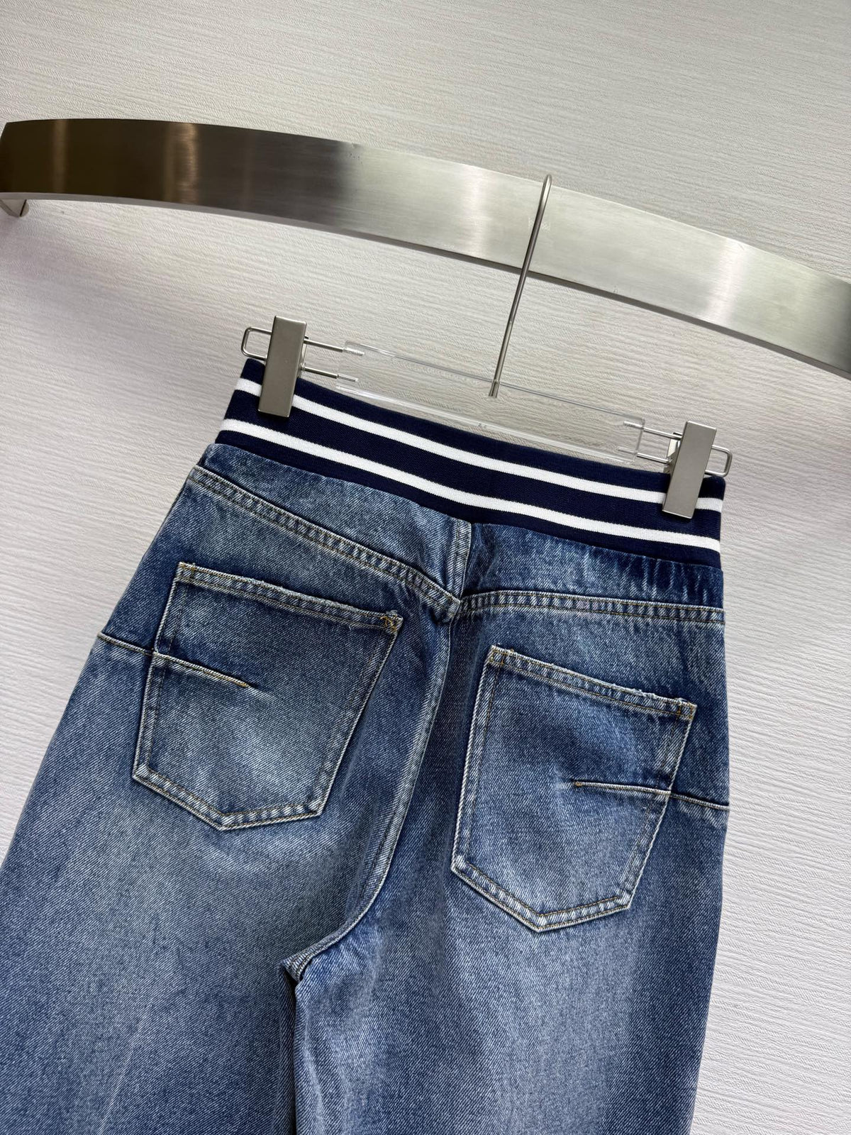 CD 25SS Laser Printed Stripe Pattern Wide-Leg Jeans Blue Cotton 306510