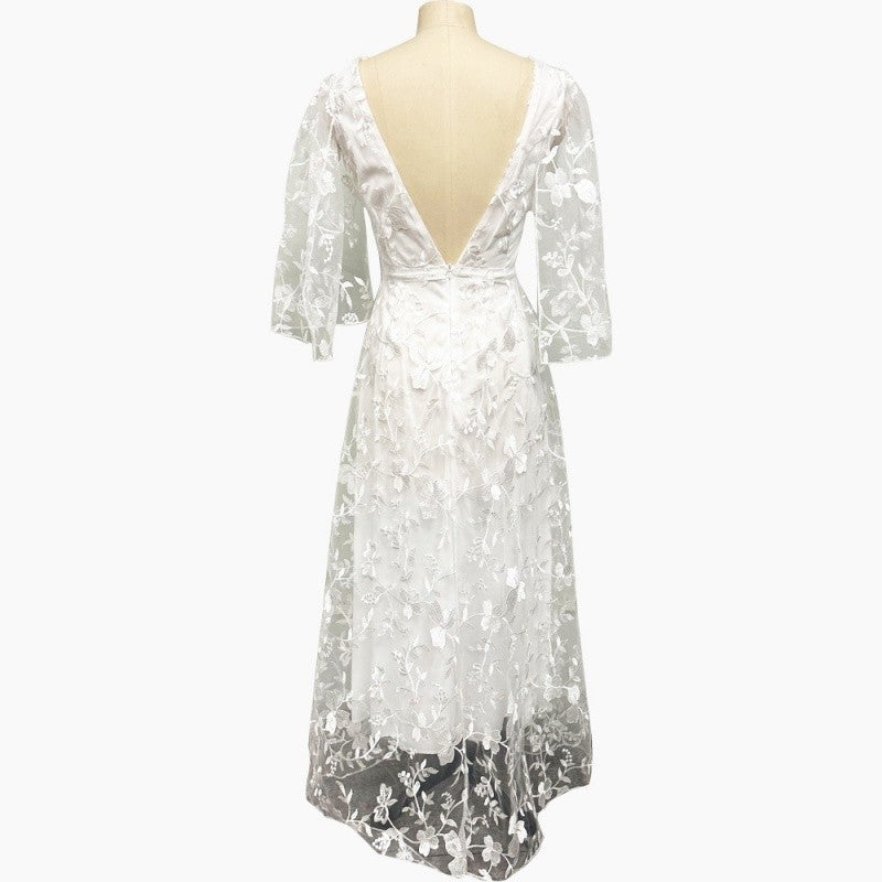 Deep V Lace Back Evening Gown