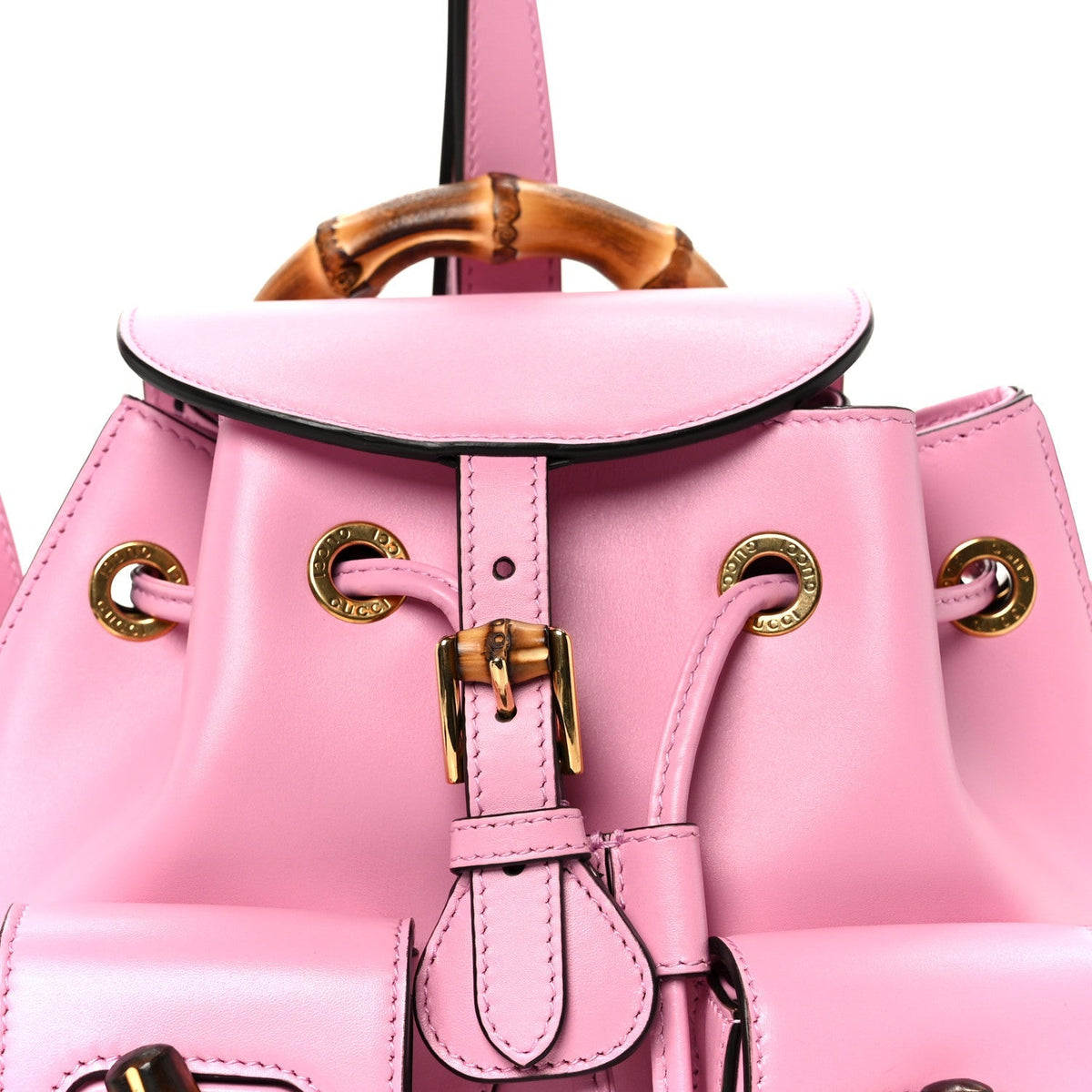 Calfskin Bamboo Backpack Glossy Pink