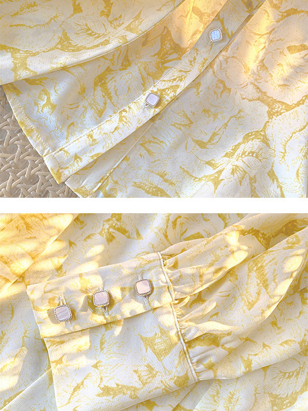 Loose Wrap Bandage Flower Print Blouses&Shirts Tops